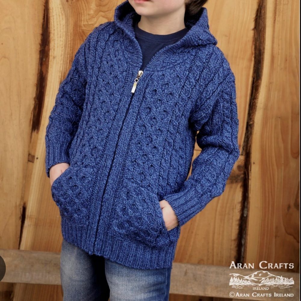 Aran Crafts Kids Merino Hooded Aran Zip Cardigan 6-7 Y
